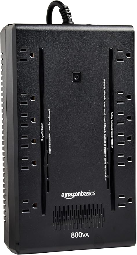Amazon Basics UPS Battery Backup & Surge Protector, 800VA/450W, 12 Outlets, Standby Uninterruptible Power Supply, Compact, Black