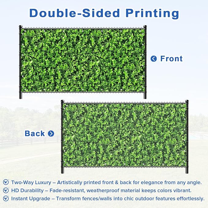 UPGRADE 3'x23'Customized PVC Privacy Fence Screen with Green Leaves Print – Outdoor Waterproof Patio Privacy Cover for Yard, Balcony, Garden Fence Decoration