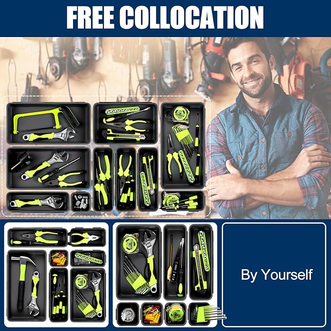 【LARGE SIZE】【68PCS】Tool Box Organizer Tray Divider, 【5 Size】Toolbox Desk Drawer Organizer, Organization and Storage Toolbox for Garage Accessories (68PCS 5Sizes)