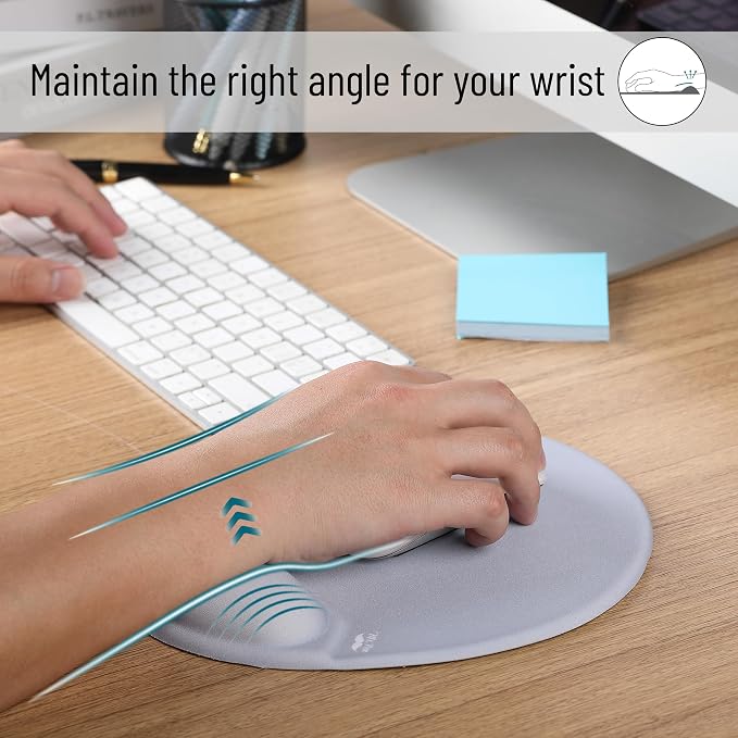 Mr. Pen- Ergonomic Mouse Pad with Wrist Rest, Light Gray Breathable Fabric with Memory Foam Cushion, Non-Slip Rubber Base, Gel Mouse Pad with Wrist Support