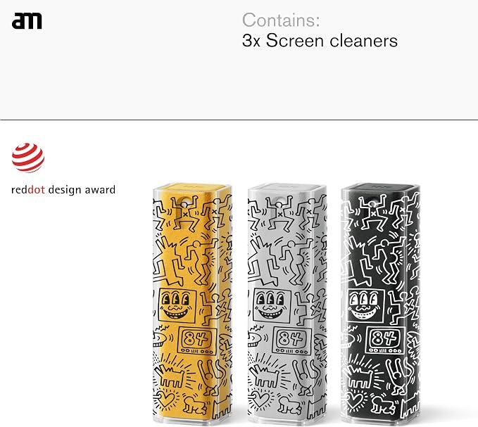 am Screen Cleaner Mist Spray with Microfiber Cloth – Alcohol-Free Screen Cleaning Kit for Phones, Tablets, Laptops, TVs & Car Displays, 3 Pack, Keith Haring