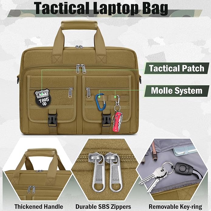RAINSMORE Tactical Laptop Bag for Men 15.6/17.3 Inch Military Laptop Briefcase with MOLLE Large Business Travel Messenger Bag