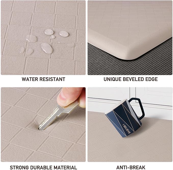 HappyTrends Anti-Fatigue Floor Mat - 4/5 Inch Thick, Waterproof Non-Slip, Heavy Duty Ergonomic Comfort Mat for Kitchen, Office, Sink, Laundry (22"x54", Khaki)
