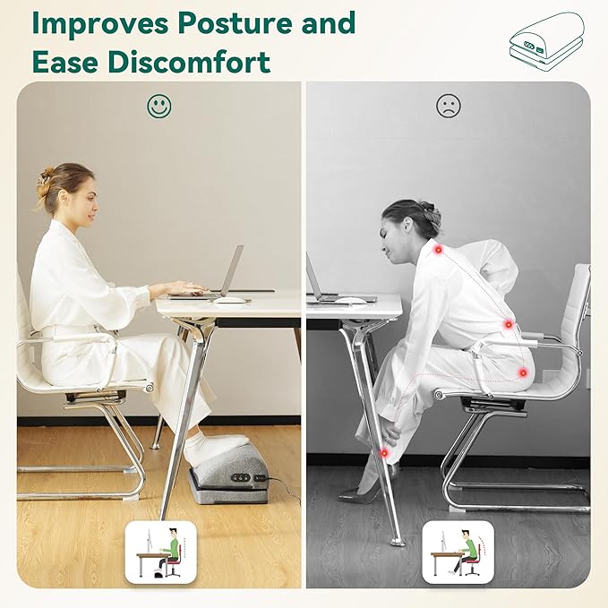 Snailax Heated Foot Rest Under Desk at Work, Fathers Day Gift for Dad, Ergonomic Desk Foot Stool with Heat and Vibration Massage, 2 Heat Levels Foot Warmer for Office Chair, Home Gaming