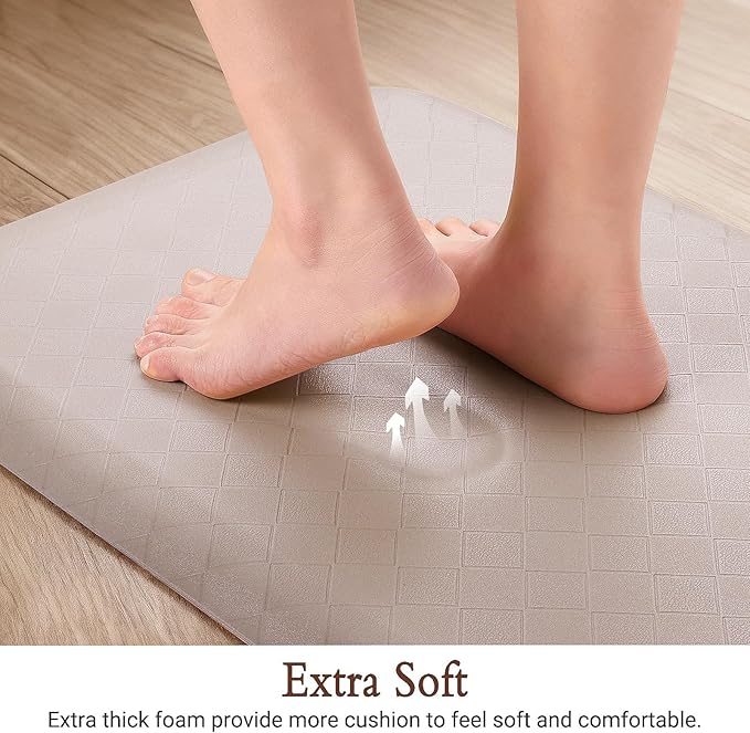 HappyTrends Kitchen Runner Rugs Anti-Fatigue mats - 4/5 Inch Thick Non Slip Waterproof Ergonomic Comfort Mat for Kitchen, Floor Home, Office, Sink, Laundry (17.3"x 39",Khaki)