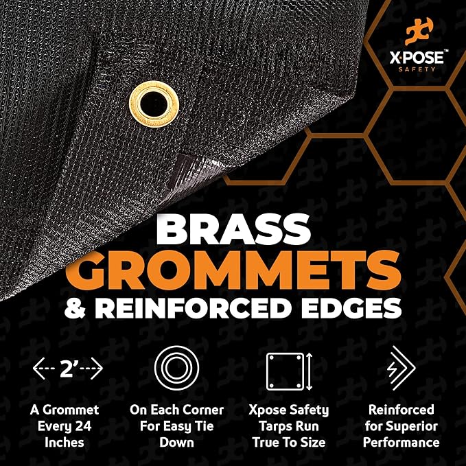 Xpose Safety Heavy Duty Mesh Tarp – 8' x 30' Multipurpose Black Protective Cover with Air Flow - Use for Tie Downs, Shade, Fences, Canopies, Dump Trucks – Waterproof, Weather and Tear Resistant