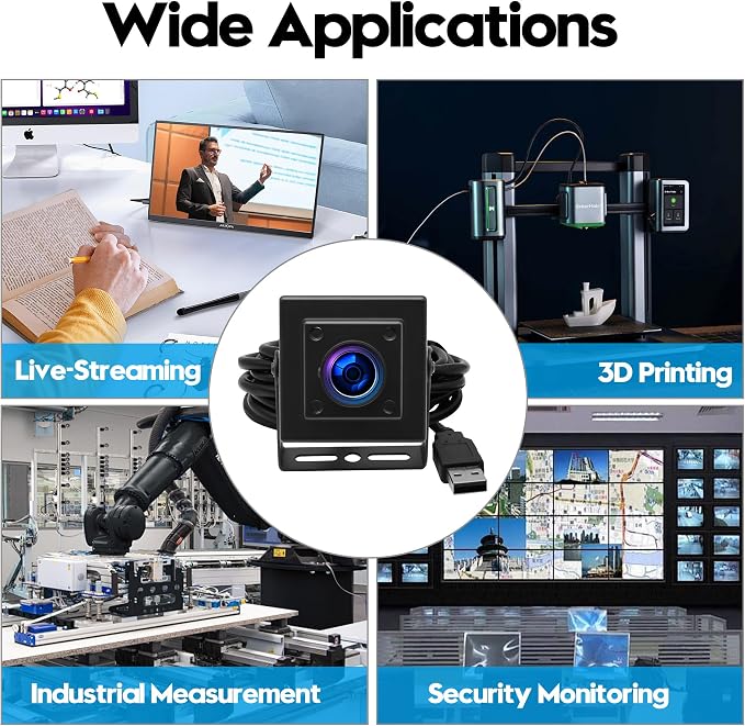 SVPRO 5MP 30FPS USB Camera IMX335 Sensor Fisheye Webcam for 3D Printer, Laser Engraver, Machine Vision, Industrial Camera, Security Monitoring(M12 Lens, USB Plug & Play for Windows/Mac/Linux/Android)