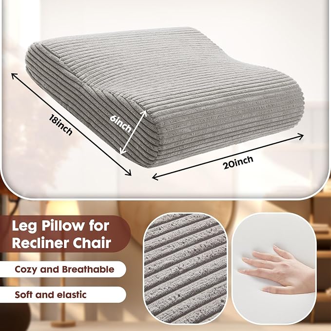 B Shape Corduroy Recliner Foot Pillow, Foam Extra Large Foot Rest Cushion with Adjustable Straps, Suitable for Bed Chair Sofa Headrest Back Lumbar Leg Support Pillow (Dark Grey)
