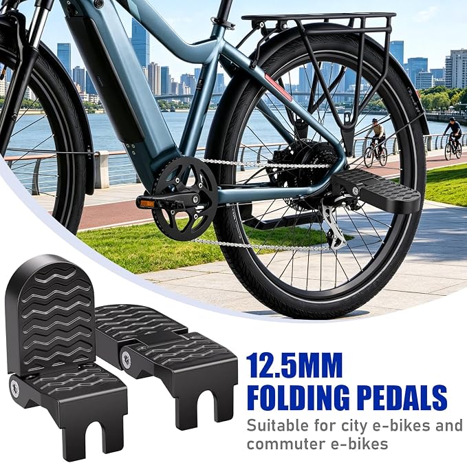 TOBWOLF 2PCS Bike Rear Pedals, Aluminium Bicycle Foot Peg, Non-Slip Ebike Foot Pegs for Passenger, Folding Rear Bicycle Footrest Pedals for E-Bike, Mountain Bike, Folding Bicycle