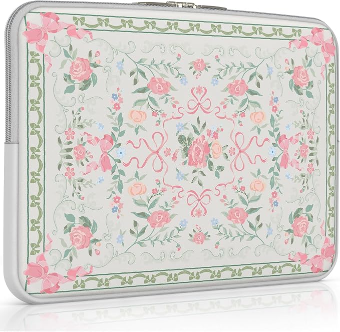 iCasso Laptop Sleeve 13 inch for MacBook Air 13-13.6 inch,Cute Laptop case for MacBook Neo/Pro 13 inch, Slim Protective Travel Carrying Case Sleeve for 14 inch Chromebook, HP, Retro Bow Green