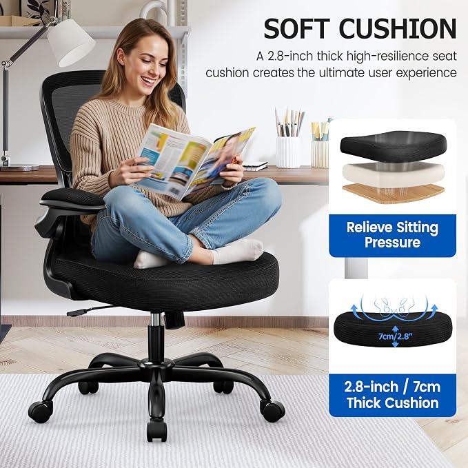 ALLGOD Ergonomic Office Chair, Breathable Mesh Ergonomic Desk Chair with Lumbar Support, Flip-up Armrests, Computer Chairs Comfortable for Home, Office, Work, Standard, 2 Pack
