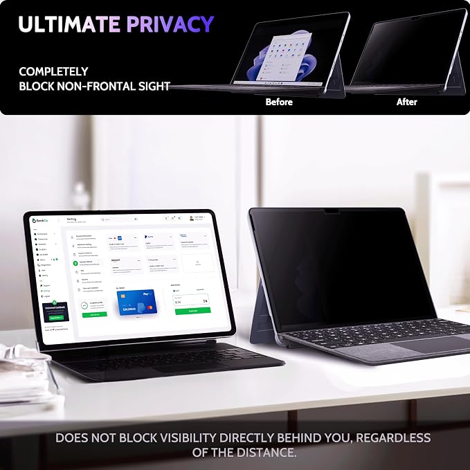Peslv Privacy Screen for 10.5 Inch Surface Go 4/3/2/1, MagicSuction™ Removable Anti Spy Black Protector, Glare Blue Light Filter for Microsoft Laptop Computer Monitor