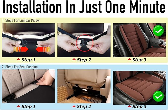 Lofty Aim Car Seat Cushion with Back Support Pillow, Comfy Lumbar Support & Seat Cushion, Memory Foam Driving Pillow for Back-Sciatica Pain Relief, Auto Pad Suitable for Car, Truck, SUV - Brown