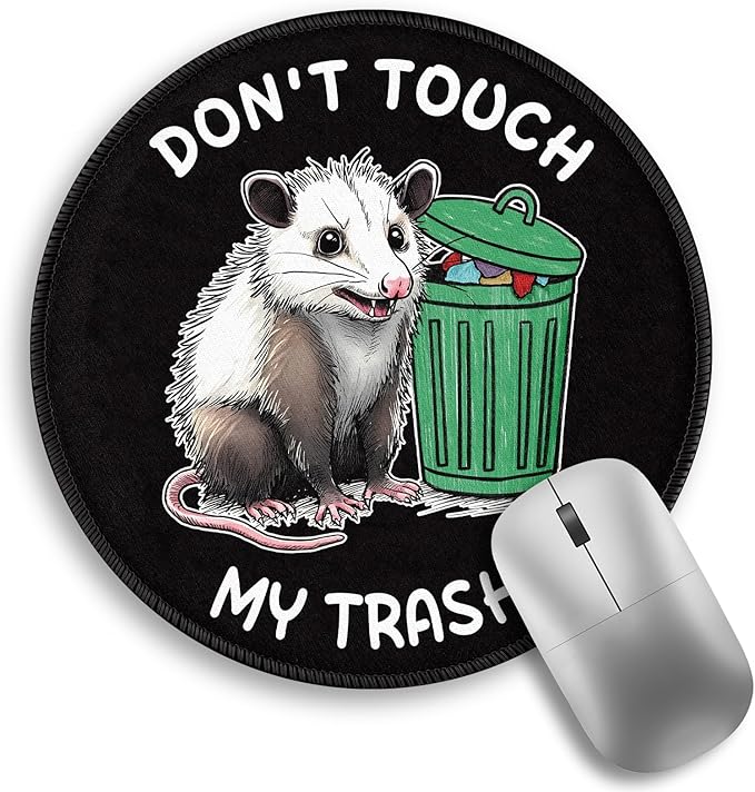 Funny Opossum Trash Dumpster Mouse Pad, Small Round Mousepads, Mini Travel Mouse Mat for Wireless Computer Laptop, Work Office Coworker Colleague Desk Accessories, 8.6 x 8.6 inch