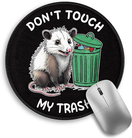 Funny Opossum Trash Dumpster Mouse Pad, Small Round Mousepads, Mini Travel Mouse Mat for Wireless Computer Laptop, Work Office Coworker Colleague Desk Accessories, 8.6 x 8.6 inch