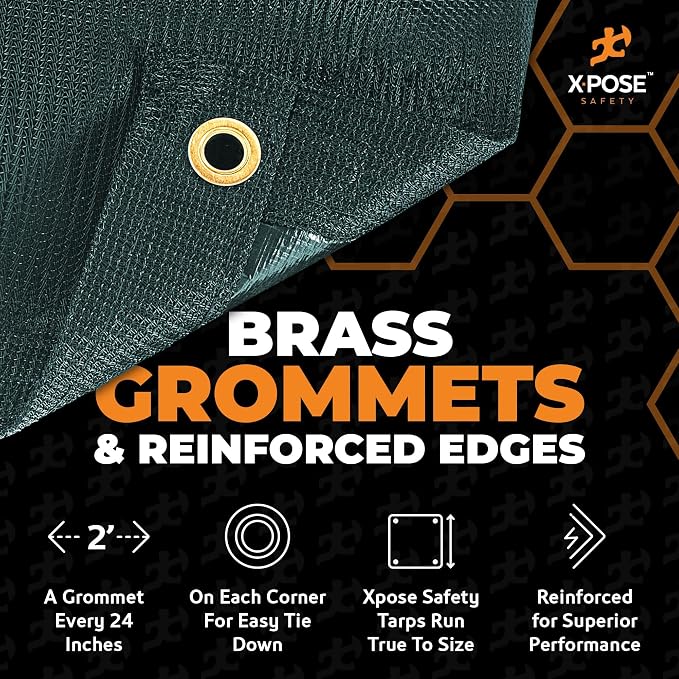 Xpose Safety Heavy Duty Green Mesh Tarp 10' x 12' (3-Pack) – 70% Sunblock Shade Cloth with Grommets for Garden, Fence, Privacy Screen, Canopies, Dump Trucks, Pool Cover – Tear & Weather Resistant