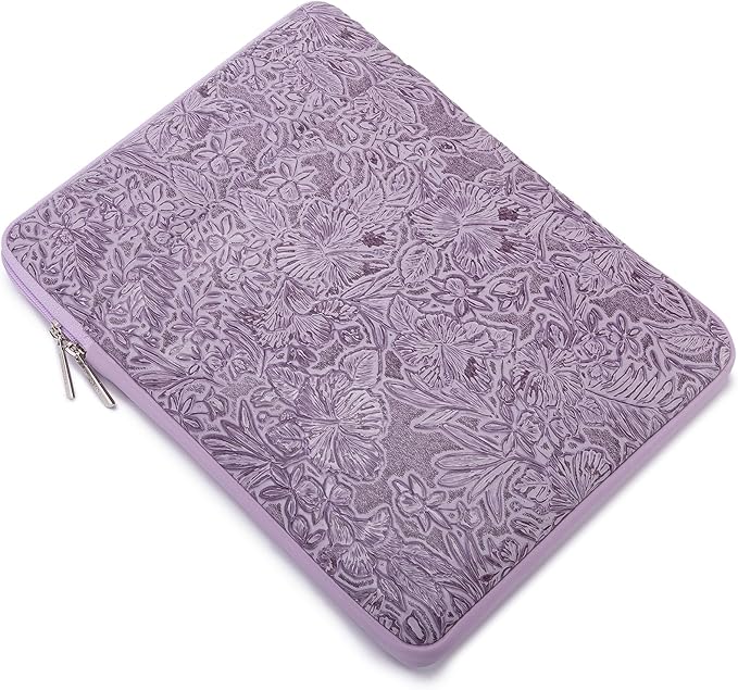 Kinmac 360° Protective Vertical Laptop Sleeve Case Cover Bag (Purple Flower PU, 13.5 inch-14 inch)