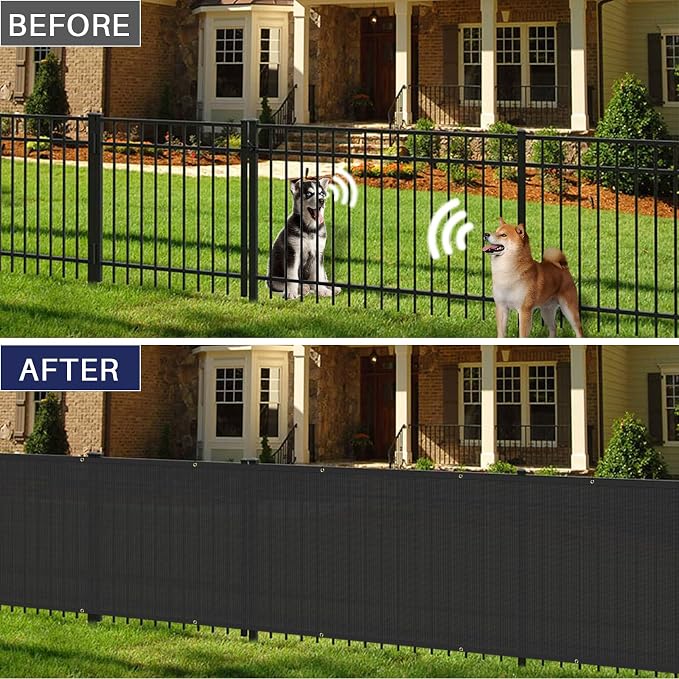 Windscreen4less Privacy Fence Screen Heavy Duty Windscreen Fencing Mesh Fabric Shade Net Cover with Brass Grommtes for Outdoor Wall Garden Yard Pool Deck, 8'x77' Black