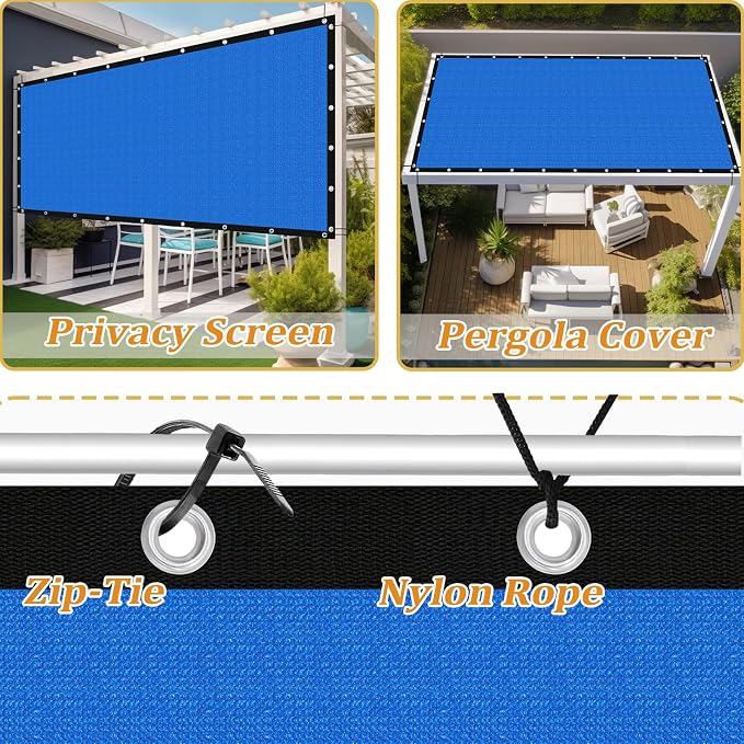 Shade&Beyond Customized Size 90% Sun Shade Cloth with Grommets, 12' X 24' Pergola Shade Cover Canopy, Mesh Tarp Sun Screens for Patio, Outdoor, Garden, Backyard GN01, Blue