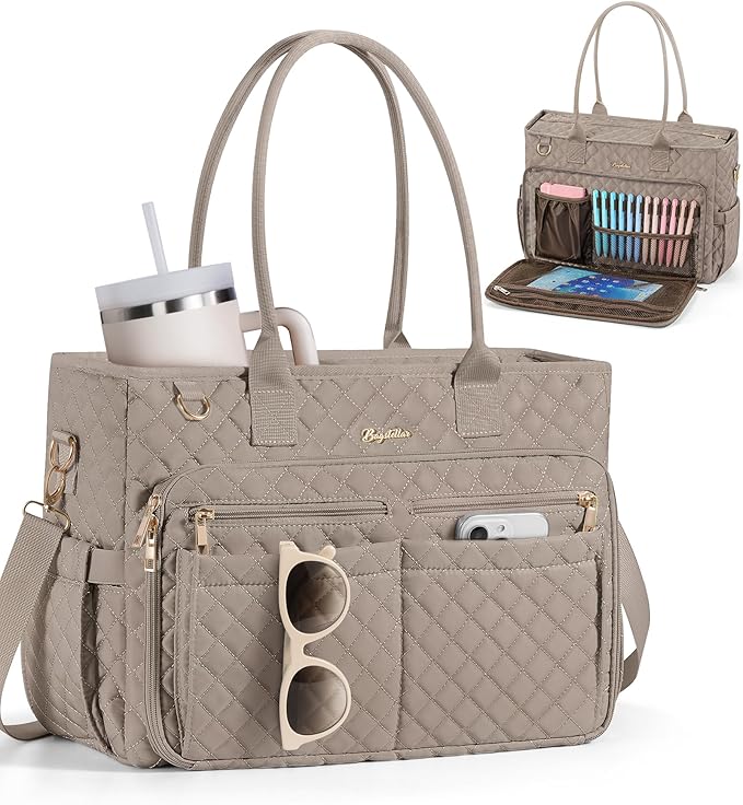 Bagstellar Teacher Bags for Women, 15.6 inch Laptop Work Tote Bag Quilted Nurse Bible Computer Shoulder Bag for School Travel | Dream Tote Work Bag
