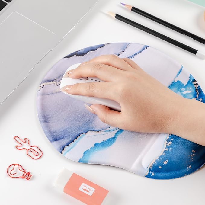 Mr. Pen- Ergonomic Mouse Pad with Wrist Rest, Glacial Blue Marble Design, Breathable Fabric with Memory Foam Cushion, Non-Slip Rubber Base, Gel Mouse Pad with Wrist Support