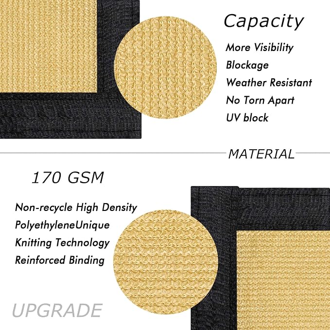 UPGRADE Privacy Fence Screen 5'x48' Sand Outdoor 90% Visibility Blockage 170 GSM Mesh Shade Cover Panels for Backyard,Balcony,Home Decoration with Zip Ties,Customized Avaliable