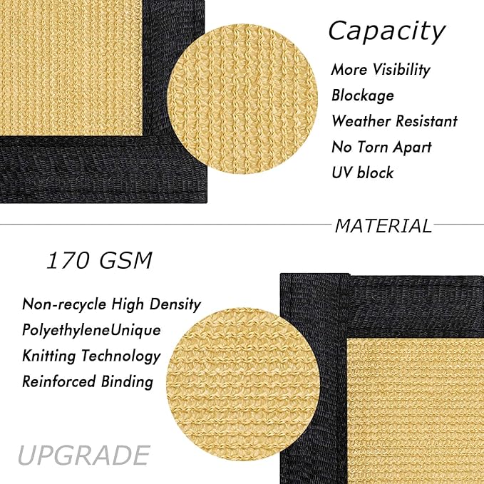 UPGRADE Privacy Fence Screen 3'x2' Sand Outdoor 90% Visibility Blockage 170 GSM Mesh Shade Cover Panels for Backyard,Balcony,Home Decoration with Zip Ties,Customized Avaliable