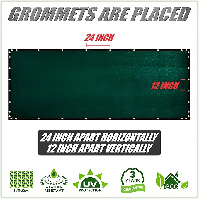ColourTree Customized Size Fence Screen Privacy Screen Green 5' x 48' - Commercial Grade 170 GSM - Heavy Duty - 3 Years Warranty - Cable Zip Ties Included