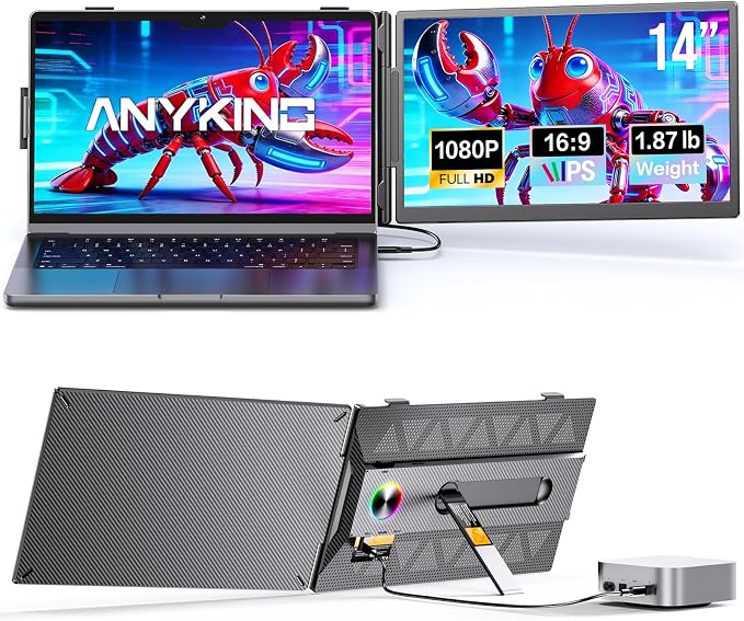 Laptop Screen Extender, 14” FHD 1080P Portable Monitor for Laptop with 100% sRGB, Dual Screen Extender for Laptop 13–17.3”, Plug & Play External Monitor, Business Travel & Home Office
