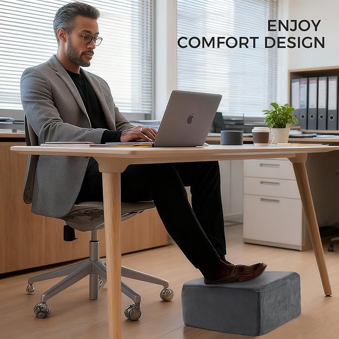 Ganondorf 3PCS Foot Rest for Under Desk at Work Adjustable Foot Rest Under Desk Ergonomic Foot Stools for Under Office Desk Extra Large Leg Pillow for Underdesk Footrest with Warm Sherpa Topper, Grey