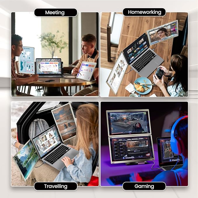 KEFEYA Laptop Screen Extender, 15.6" Portable Monitor for Laptop with 120% sRGB, FHD IPS & USB to HDMI Hub & 235° Rotation, Triple Monitor Extender Plug & Play Fits for All Laptops (Mac/Win/Android)