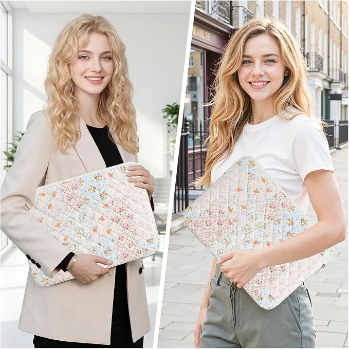 13-14 inch Cotton Quilted Laptop Sleeve for Women, Aesthetic Puffy Laptop Case Carrying Bag Compatible with MacBook Air/Pro 13/Pro 14, Soft Computer Liner Bag (Coloful Pin, 13.3 inch)