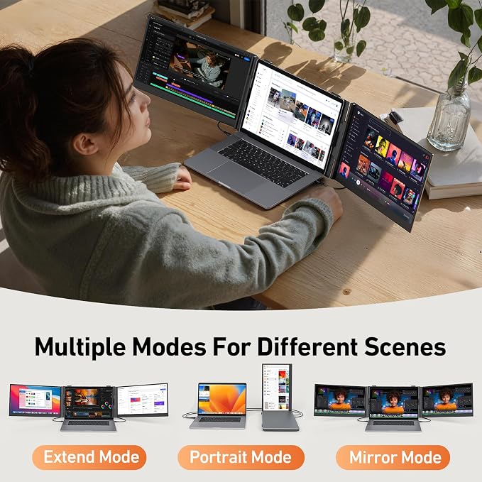 Vixtan 2.2lb Ultra-Light Laptop Screen Extender, 14" Triple Portable Monitor for Laptop, Ultra-Thin 1080P FHD Monitors for 13-17.3" Laptops, Triple Monitor Extended for Windows/Mac/Chrome