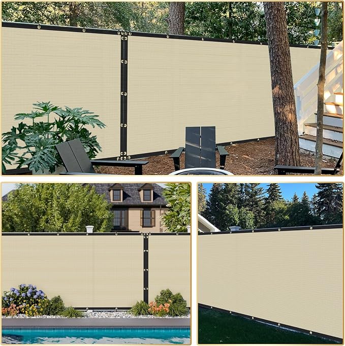 Privacy Fence Screen 6' x 34' Fencing Cover Heavy Duty Mesh Windscreen Cloth for Outdoor Garden Patio Backyard Chain Link Fence Beige