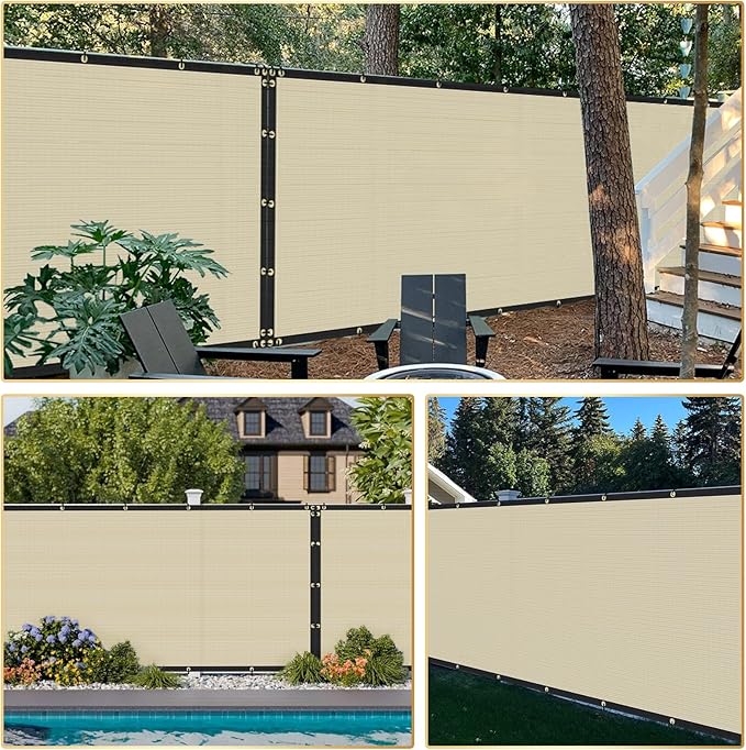 Privacy Fence Screen 6' x 144' Fencing Cover Heavy Duty Mesh Windscreen Cloth for Outdoor Garden Patio Backyard Chain Link Fence Beige