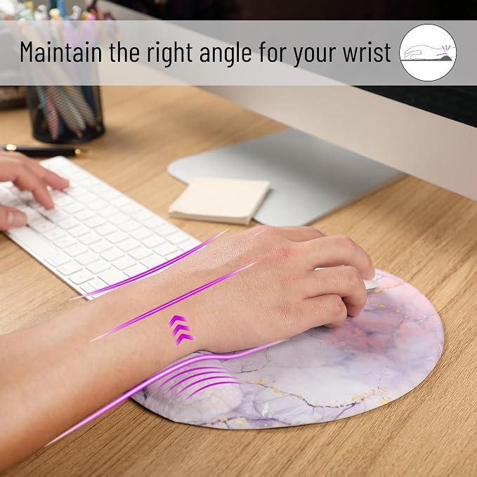 Mr. Pen- Ergonomic Mouse Pad with Wrist Rest, Pink Marble Luxe Design, Breathable Fabric with Memory Foam Cushion, Non-Slip Rubber Base, Gel Mouse Pad with Wrist Support