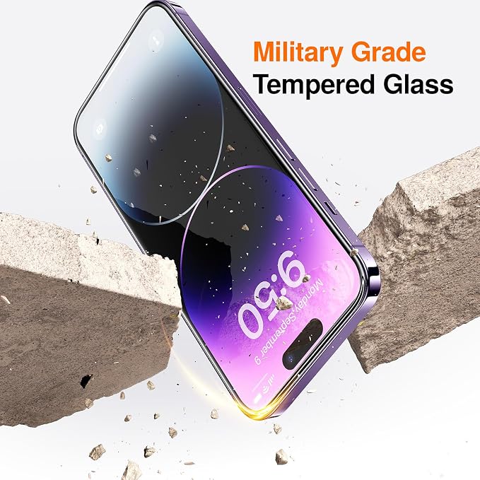 SMARTDEVIL 2 Pack Privacy Screen Protector for iPhone 14 Pro Max, Anti-Spy Tempered Glass, 9H Hardness Military Grade Shatterproof, Easy to Install, Auto Bubble-Free and Dust-Free Box, Case Friendly