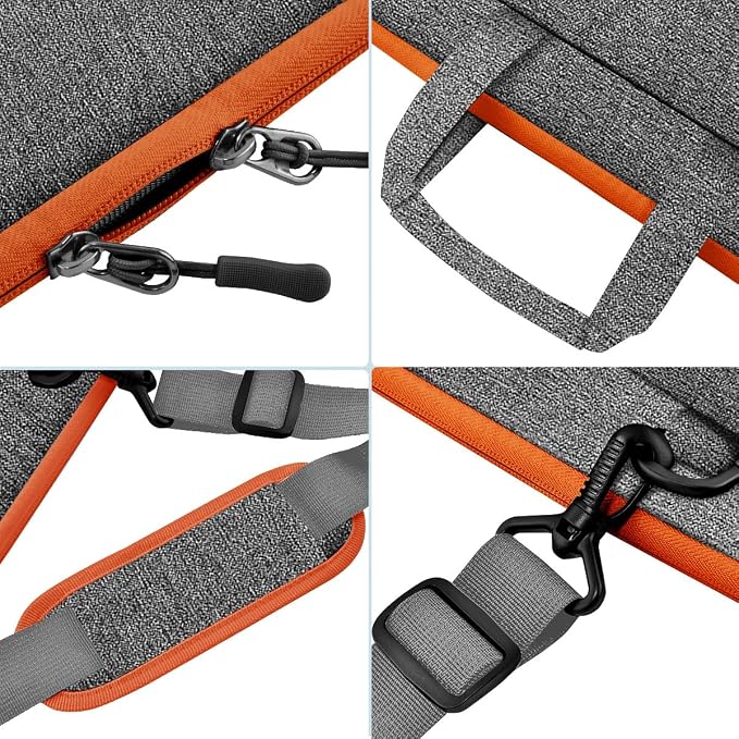 Hseok Laptop Shoulder Bag 15.6-16 inch Case,Water-Resistant Shockproof Computer Handbag with Small Case Compatible with MacBook Pro/Neo 16",Mac Air 15 M5, XPS 15/16 and most 15.6-16 PC,Gray-orange