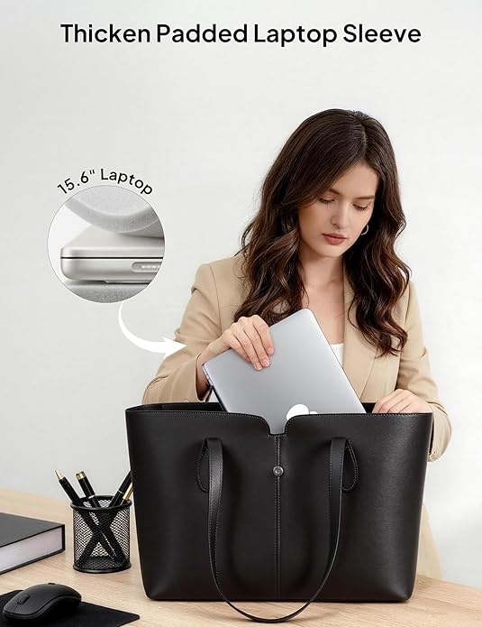 TOPEAST Laptop Tote Bag for Women with Removable Laptop Sleeve Lightweight 15.6" Work Shoulder Bag Leather Computer Handbag