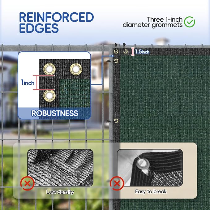 Bynbbur 6' x 30' Green Privacy Fence Screen Net Fencing 90% Privacy Blockage Windscreen Mesh Shade Cover with Copper Grommet for Patio Backyard Garden Swimming Pool, Zip Ties Included