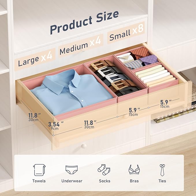 DIMJ Drawer Organizer Clothes - 16 Pack Baby Dresser Organizer for Nursery, Foldable Drawer Organizer Bins for Closet Bedroom Organization, Fabric Clothes Storage Dividers for Underwears, Socks, Bras