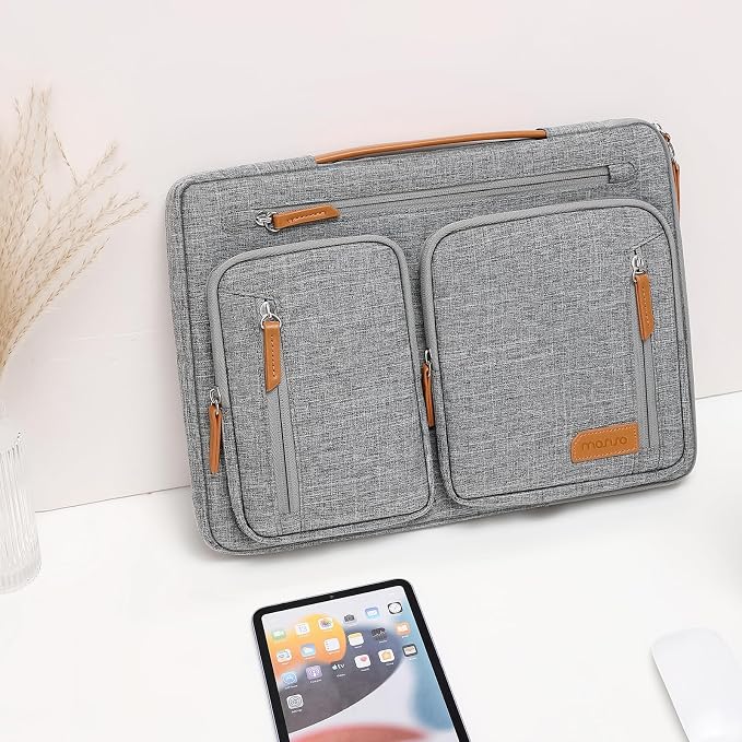 MOSISO 360 Protective Laptop Case 15.6 inch, 15-16 inch Laptop Sleeve Compatible with MacBook Pro 16, HP Acer Dell Lenovo ASUS, Side Open Carrying Computer Bag with 5 Accessory Pockets&Belt, Gray