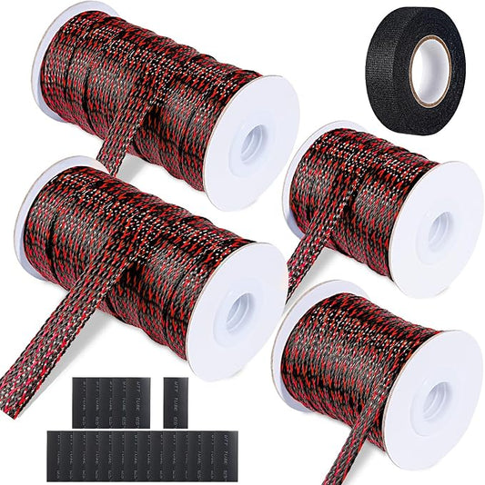 132 ft Expandable Braided Cable Sleeve Wire Loom PET Wire Sleeving，Wrap Management Mesh for Audio Video and Other Home Device Cable Automotive Wire - (1/2 Inch, 1/4 Inch, 3/8 Inch,3/4 Inch, Red)