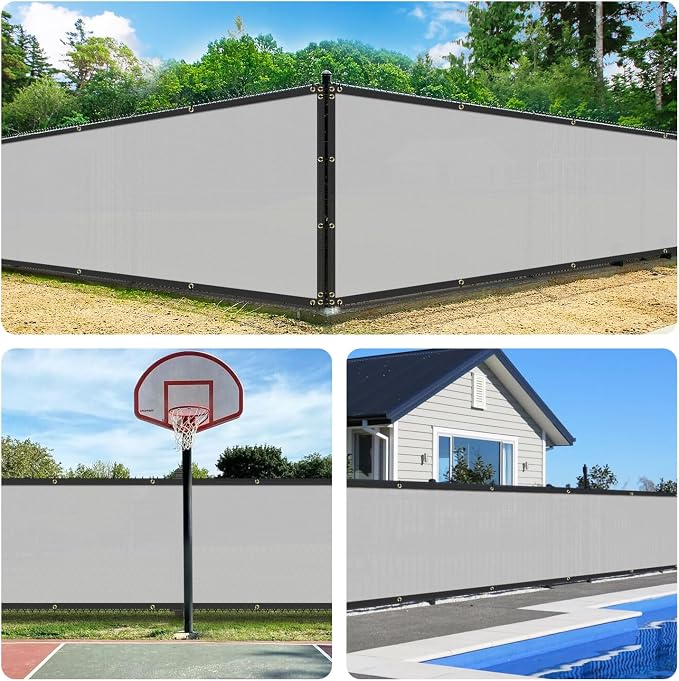 Bynbbur 6'x197' Privacy Fence Screen Net Fencing 90% Privacy Blockage Windscreen Fence Cover with Copper Grommet for Patio Backyard Garden Swimming Pool, Zip Ties Included, Light Gray
