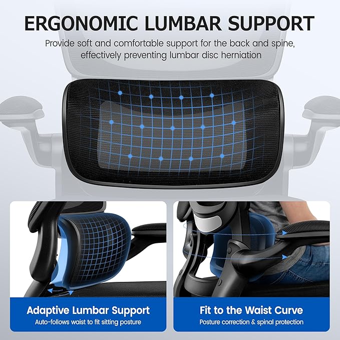 ALLGOD Ergonomic Office Chair, Breathable Mesh Ergonomic Desk Chair with Lumbar Support, Flip-up Armrests, Computer Chairs Comfortable for Home, Office, Work, Standard, 6 Pack