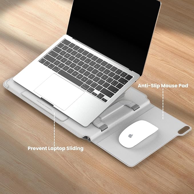 Nillkin Upgraded 12-14 Inch Laptop Sleeve Case for MacBook/Dell/HP/Lenovo/Asus, Unique Slim Travel Computer Bag with Adjustable Stand & Mouse Pad, Magnetic Handle, PU Leather, Gray