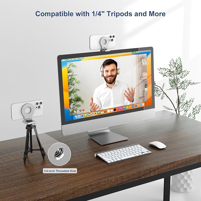 Itramax Continuity Camera Mount for Desktop Monitor,Magnetic Phone Holder for Webcam Compatible with iPhone 17 16 15 13 14 12,MagSafe,iOS 16 iMac & MacBook macOS 13 Ventura,Studio Display,TV,Silver