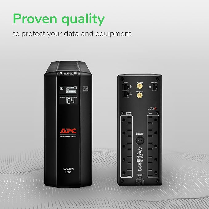 APC UPS Back-UPS Pro 1500VA UPS, 900W Battery Backup & Surge Protector, AVR, 10 Outlets (NEMA 5-15R), LCD, BX1500M Uninterruptible Power Supply for Computers, Wi-Fi Routers, Home Office Electronics