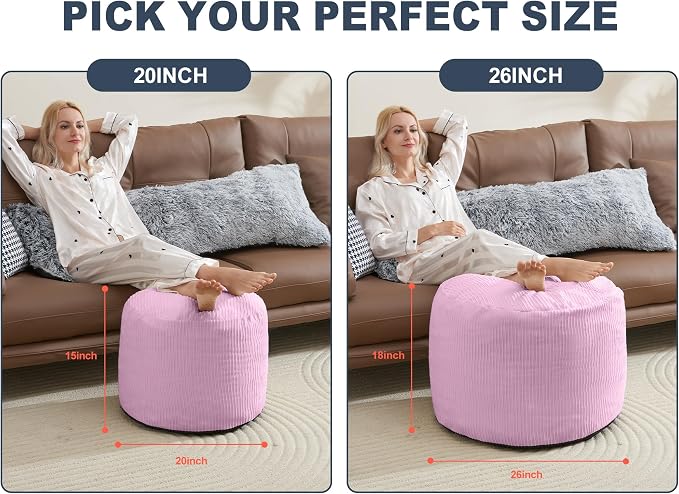 WSOFRLAC Pouf Ottoman Foot Stools Ottoman with Foam Small Corduroy Ottomans for Living Room Ottomans Pouf 20x15 Floor Poufs Foot Rest for Office Chair Pink Foot Stool Small
