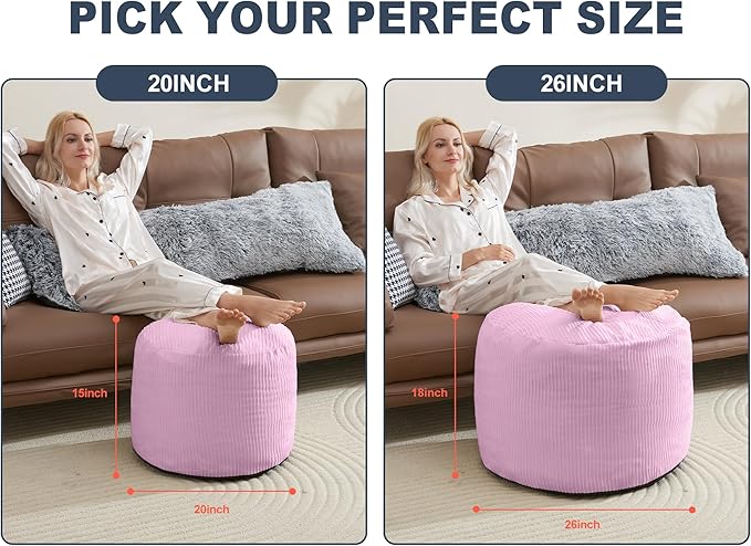 WSOFRLAC Pouf Ottoman Foot Stools with Foam Small Ottoman for Living Room Corduroy Ottomans Pouf 26x18 Floor Poufs Foot Rest for Chair Pink Hassocks and Ottomans